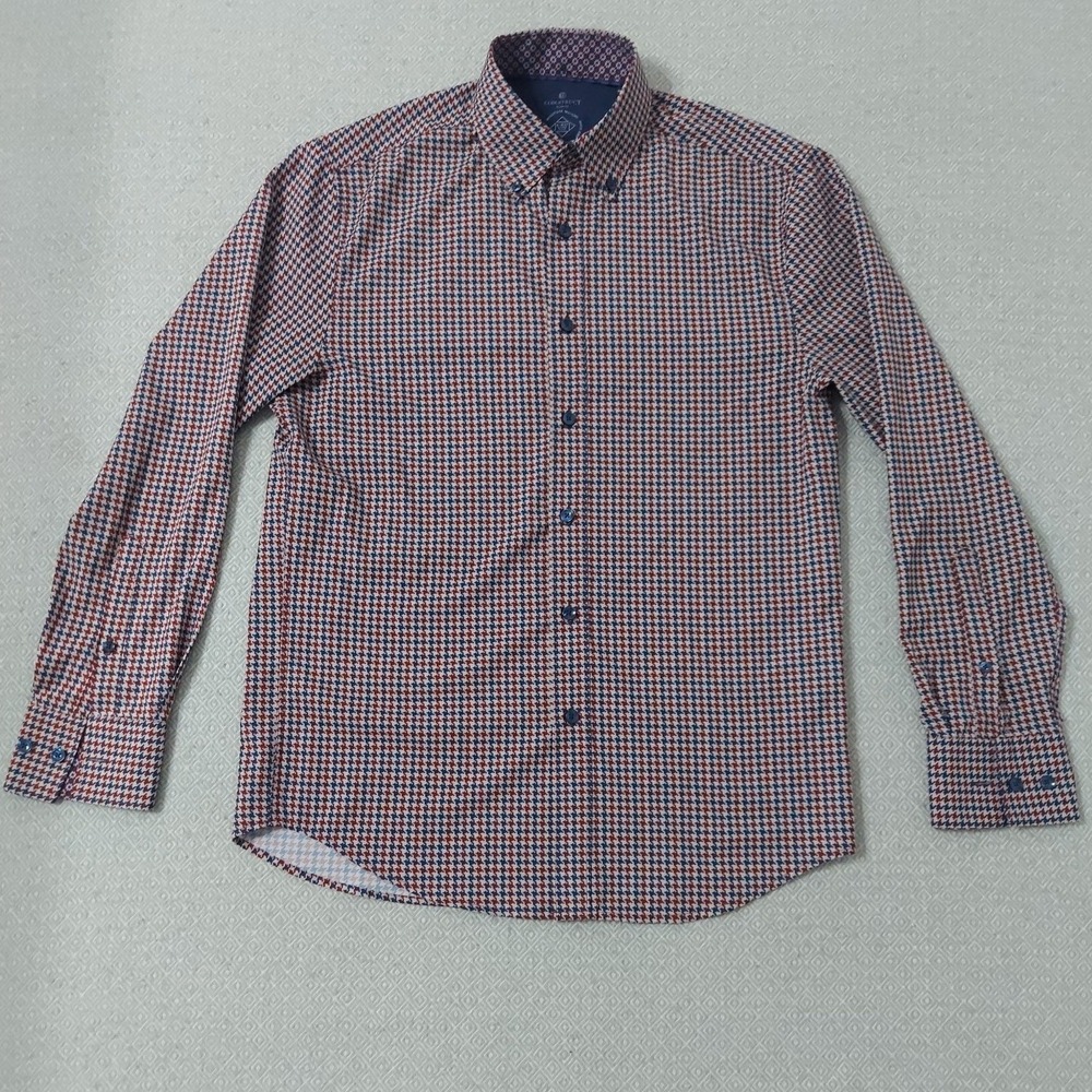 CON.STRUCT Button Down Mens S Navy Red Houndstooth Slim Fit 4-Way Stretch Shirt
